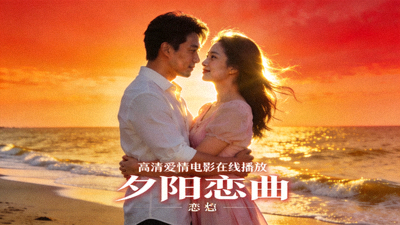 浪漫爱情电影男女主角在夕阳下拥抱海报 - 高清爱情电影在线播放